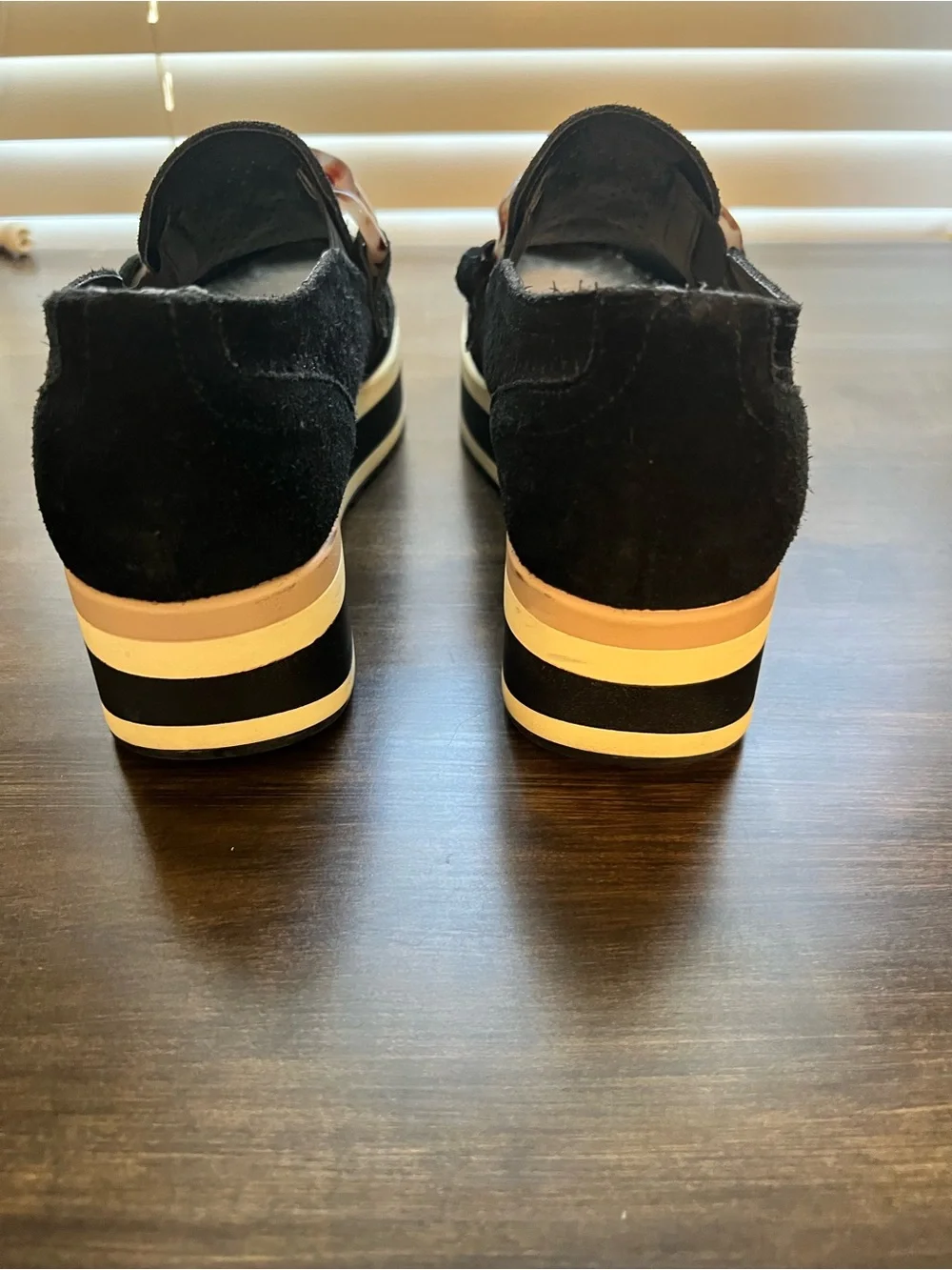 Dolce Vita Black Suede Platform Slip-On Sneakers with Tortoiseshell Chain